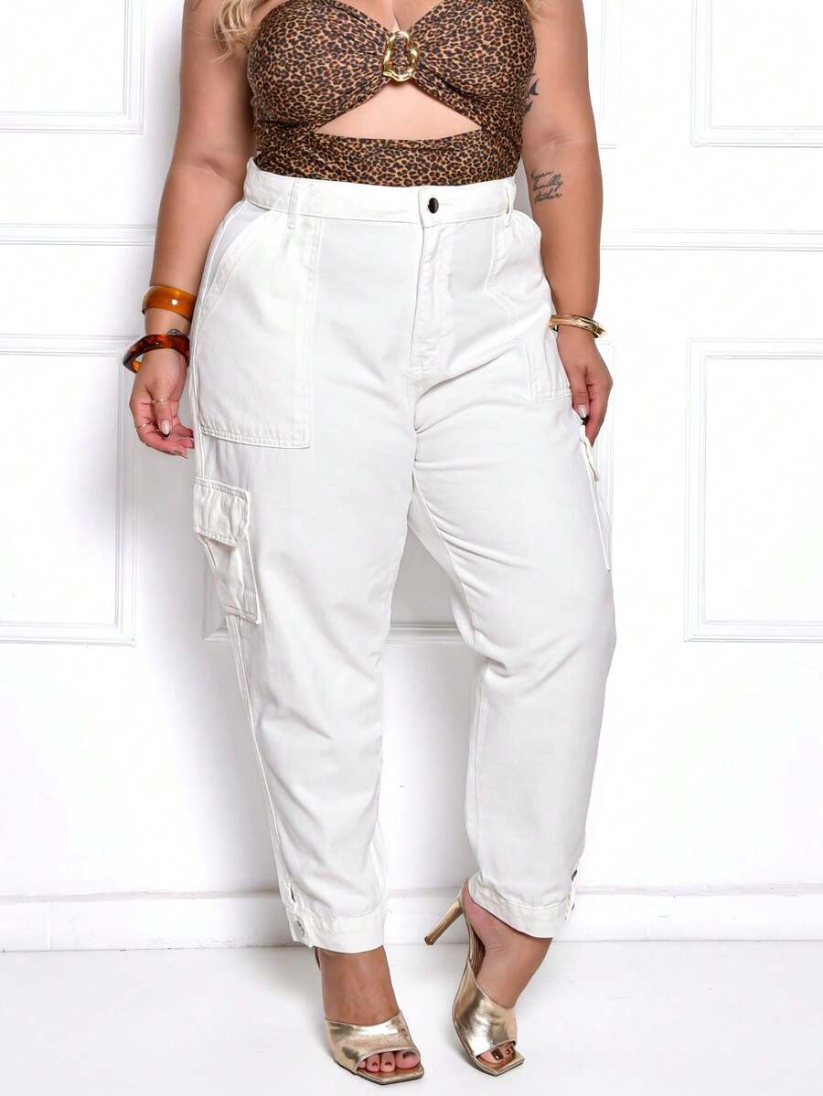 Calça Cargo Plus Size Feminina Calça Cenoura Plus Size | SHEIN Brasil