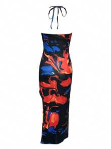 Dress Of Sexy Knitted Fabric, Open Back High Slit Up To Thigh With Tie, Suitable For Everyday Wear, Summer