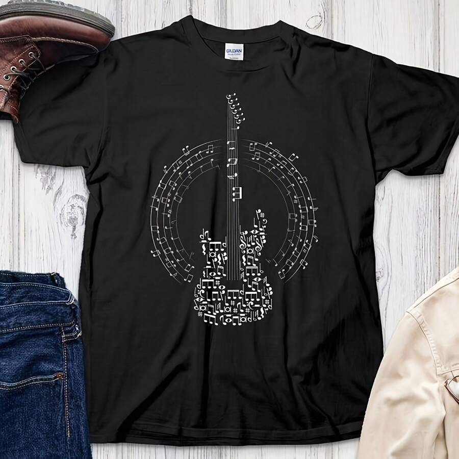 Camiseta De Guitarra Guitarra Eléctrica Bajista Idea De Regalo Camiseta De Guitarrista___220g High-Quality Pure Cotton T-Shirt With Minimalist Printing, Soft And Breathable Fabric, Comfortable And Loose, Suitable For All Day Wear, Suitable For Office Casual Wear, Spring And Summer Daily Appearance, Elegant And Youthful Design - Black - View 1