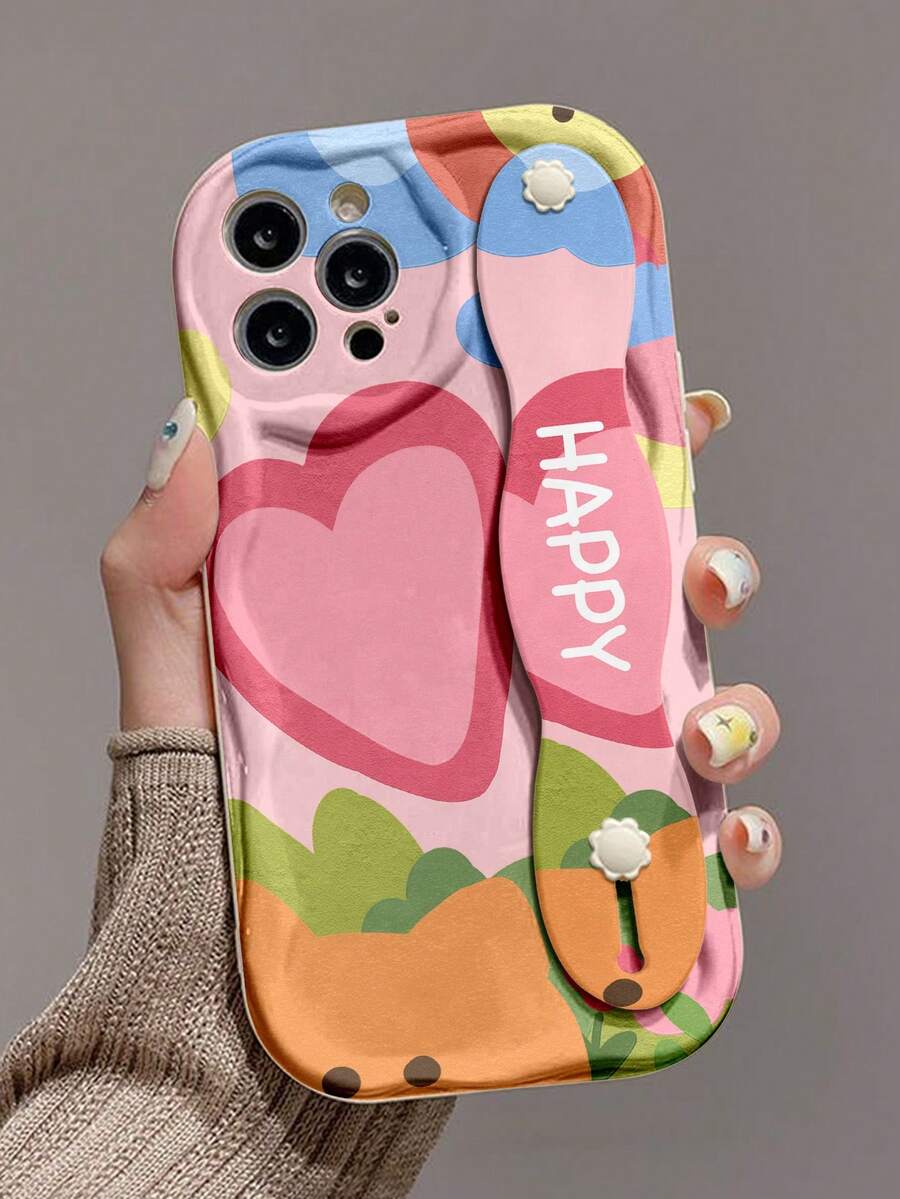 1 件时尚腕带，带心形花朵印花，加厚防震手机保护壳，带支架功能，适用于 Apple 和系列，防水防摔防刮 - 彩色 - 查看 1