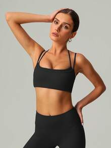 Women's Halter Neck Multi-Shoulder Adjustable Straps Double Layer Beauty Back Yoga Fitness Sports Bra - màu đen - Xem 3