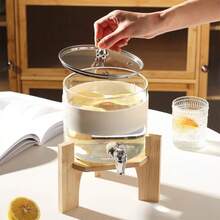 0.8 Gallon(Approx. 3L) Large Glass Beverage Dispenser With Faucet And Bamboo Wood Stand, Suitable For Lemonade, Iced Drinks, Party Supplies, Essential For Christmas, Thanksgiving Dinner, Festive Gatherings, Barbecues, And Outdoor Picnics. - 無色 - 查看 6