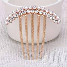 1 件优雅仿珍珠和水钻发梳配件，适合卷发和长发，金属侧夹，返校、旅行度假必备，女士发饰 - 薑色 - 查看 2