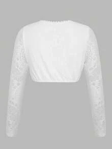 ii Women's Bavarian Oktoberfest Costume Traditional Dirndl Blouse Beer Garden Square Neck Lace Crop Top, Halloween