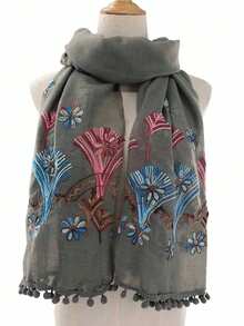 1pc Lightweight Knit Embroidered Summer Scarf - Multicolor - View 23