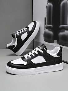 Men's Minimalist White Lace-Up Skate Shoes, Fashion Versatile Daily Commute Walking Casual Sports Sneakers For Couples Summer - màu đen - Xem 5