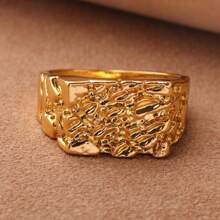 1pc Metallic Gold-Tone Minimalist Embossed Hiphop Men's Ring, Suitable For Casual Wear, Party, Event, Gift Giving