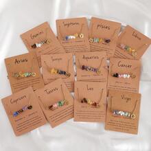 1Pc Bohemian Style Natural Stone 12 Constellation Necklace Stainless Steel Pendant With Constellation Card For Women For Daily Wear