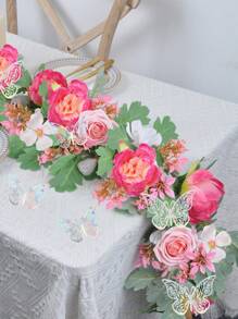 1PC/4PCS Artificial Rose Vine False Wreath Peony Rose Butterfly Hanging Vine Suitable For Wedding Party Background Arched Garden Background Decoration Pink