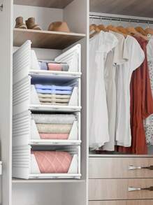 1 pieza Cesta de almacenamiento apilable de plástico, apta para armario, armario, caja de almacenamiento de ropa plegable para gabinete, cocina, baño, dormitorio, oficina, ropa de temporada, juguetes, almohadas, mantas, bolsas