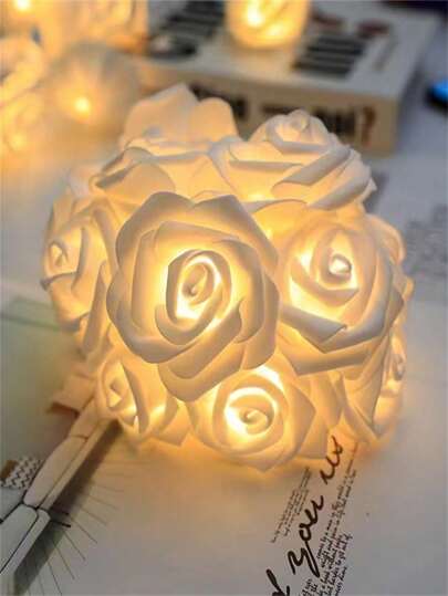 1pc 10/20/40LED 1.5/3/6M Rose Flower String Lights, Indoor Proposal Mood Lighting, Birthday Scene Decor, Girl Room Decoration