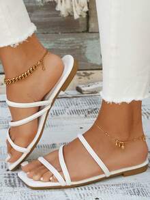 planare Giày sandal nữ thời trang thường ngày, kiểu dáng đi nghỉ mát, mũi vuông, in họa tiết hoa, màu đen, thoải mái, thích hợp cho trang phục đi biển. - trắng - Xem 8