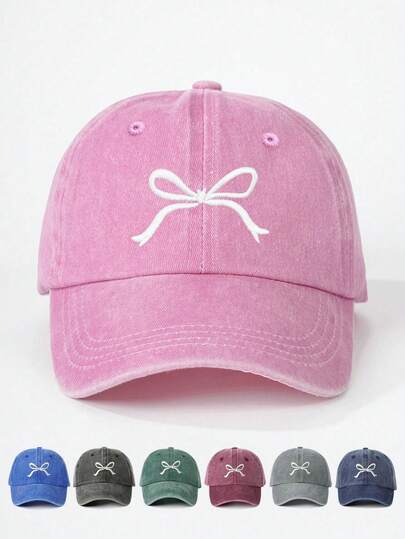 1 件儿童刺绣蝴蝶结水洗棒球帽，可调节户外防晒休闲帽，适合男孩和女孩，春秋旅行，海滩