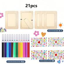 21pcs Modern Wooden Photo Frames – Horizontal Tabletop Frames, Wooden Finish For Desk Display, DIY Painting & Doodling Frames – Home Decor, Unique Birthday Gift For Garden, Courtyard & Festival Decoration​