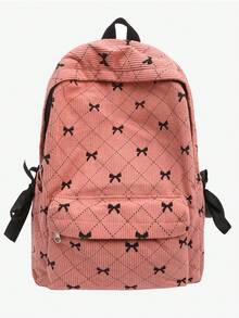 新款时尚蝴蝶结印花大容量学生背包，多功能休闲多口袋通勤包，女士背包，学院风书包，可爱蝴蝶结背包，返校必备，大学背包，大学必备单品