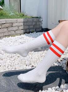 2 Pairs Of Children's Socks For All Seasons Ins Parallel Bar Calf Socks Versatile Student Socks Sports College Style Tube Socks Suitable For Daily Life