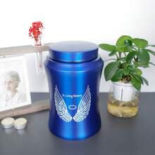 Large Cremation Urns For Adult Human Ashes, Angel Wings In Loving Memory Decorative Funeral Burial Urn For Male Female Ashes With Velvet Bag - Navy Blue - View 4