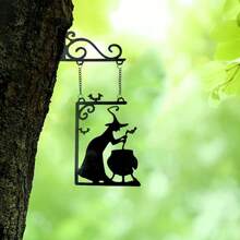 1 Stück Hexen-Silhouette Metall Wanddekoration, Eisen Kunst Halloween Dekoration mit Hexenhut und Kochtopf, Garten Hängende Verzierung, Heim- und Garten Außenwanddekoration, Halloween Dekoration, langanhaltend Metallkunst, Halloween Ornament