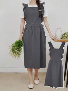 1 Pieza Delantal, Estilo Vintage Talla Grande para Mujer con Volantes, 2 Bolsillos, Ajustable con Cordones Plisados y Encaje, Adecuado para Limpieza del Hogar/Cocina/Actividades al Aire Libre/Restaurante, Cafetería, Floristería, Estudio de Arte, Salón de Belleza y Otros Lugares de Trabajo