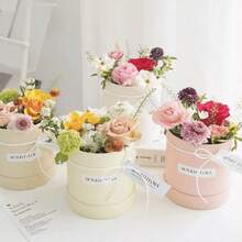4PCS 12cm Pink Circular Flower Arrangement Box, Flower Wrapping Small Box, Valentine's Day Flower Packaging Small Bucket, Hand-Held Flower Bucket Mini Hug Bucket - Large - View 8
