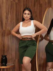 Women's Tailored Bermuda Shorts - Army Green - View 5