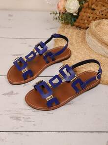 Sandálias rasteiras femininas com fivela quadrada, sandálias de praia femininas, primavera/verão