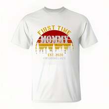 Camiseta "Primera vez mamá Est. 2020" Estilo Y2K, top de verano holgado, camiseta informal para exteriores, hogar, trabajo o ocio, de tela de algodón puro suave y duradera, diseño retro y suave, regalo ideal para amigos, camisa elegante y cómoda para viajar, festivales o fines de semana - Blanco - Ver 1