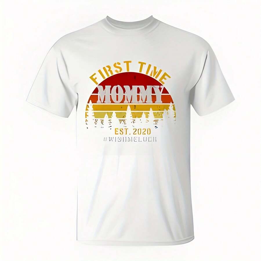 Camiseta "Primera vez mamá Est. 2020" Estilo Y2K, top de verano holgado, camiseta informal para exteriores, hogar, trabajo o ocio, de tela de algodón puro suave y duradera, diseño retro y suave, regalo ideal para amigos, camisa elegante y cómoda para viajar, festivales o fines de semana - Blanco - Ver 1