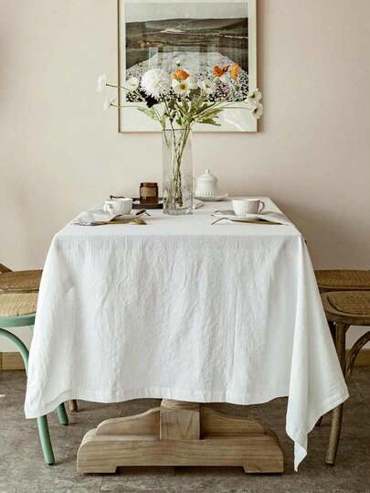 1pc New Classic White Crinkle Tablecloth And 6pcs White Crinkle Fabric Set