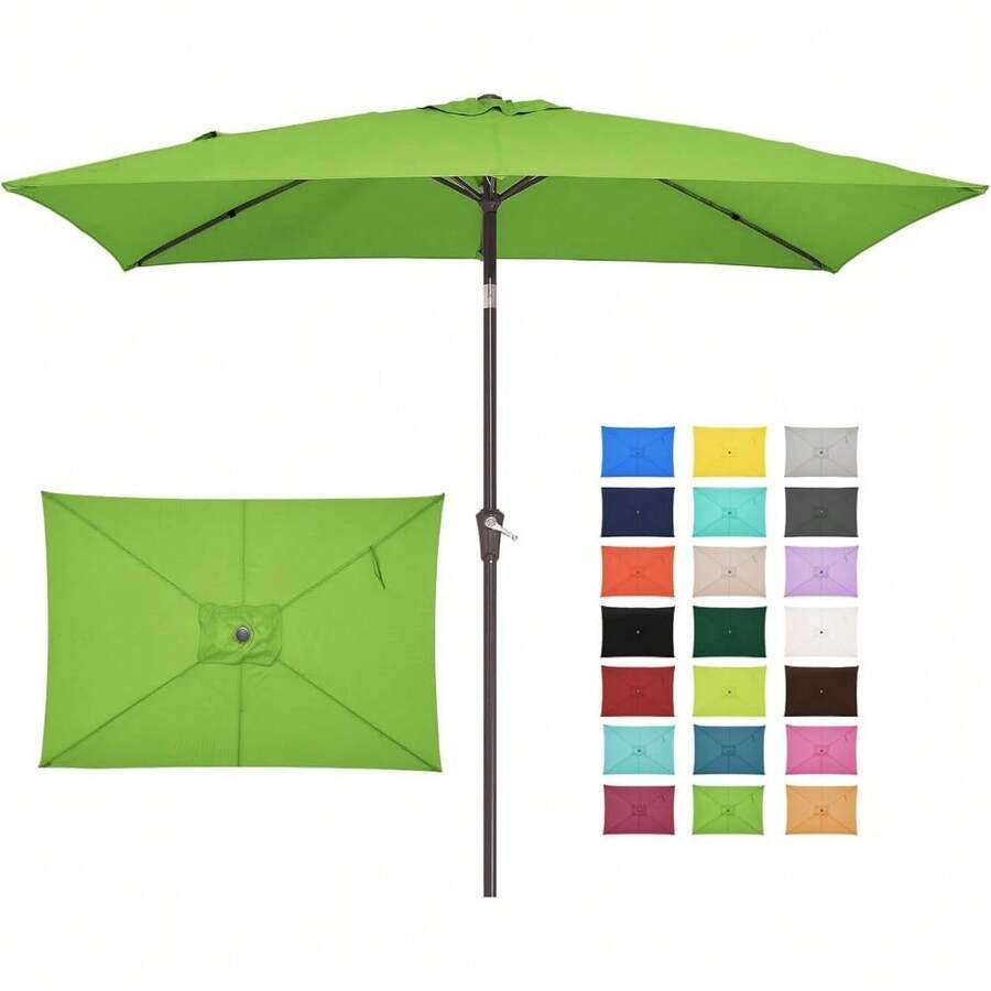 6.5x10 Ft Rectangular Patio Umbrellas Outdoor Market Umbrella With Push Button Tilt And Crank, Rectangle Table Umbrella 6 Sturdy Ribs UV Protection For Pool Garden Backyard Deck, Red - Grass Green - View 1