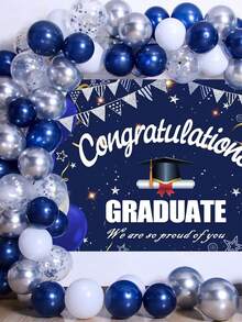 120 个海军蓝、银色金属和五彩纸屑混合乳胶气球套装，适合生日、毕业典礼、父亲节和其他主题派对。 - 藏蓝色 - 查看 5
