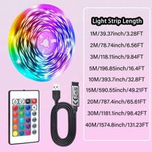 Striscia luminosa LED RGB 1M - 40M, alimentata tramite USB, viene fornita con telecomando a 24 pulsanti e controllo tramite app, illuminazione multicolore, ottima per la creazione di atmosfera nella camera da letto e per feste in casa