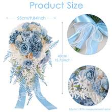 1pc Premium Artificial Flowers Blue Series Rose Bouquet - Romantic Water Drop Design Wedding Hand Flower For Bridal, Lifelike & Durable, No Maintenance Home Decor, Elegant Floral Arrangement For Bridal Showers, Faux Flowers,Wedding Bouquet, Bridal Accessory, Elegant Floral Design, Maintenancefree Blooms - 藍色 - 查看 4