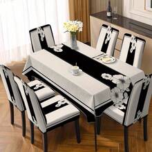 1/4/6pcs "Simple Chinese-Style Printed Design Chair Cover" / Chair Cover Set, Suitable For Indoor Home Restaurant, Hotel Modern Daily Decoration. Tablecloth Suitable For Square Tables, Elastic Chair Covers Can Be Washed