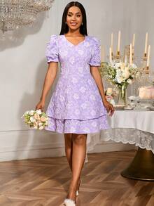 Women Elegant Jacquard Decor Dress,Outfit For Date,Party,Wedding Dress,Bridesmaid Dress,Graduation Dress,Wedding Guest,Back To School