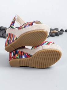 2024 New European Women Platform Wedge Sandals, Outdoor Versatile One-Strap Slides, Sexy Floral Print Beach Casual Slippers, Comfortable Open Toe Shoes, Green Floral Elevated Petite Shoes