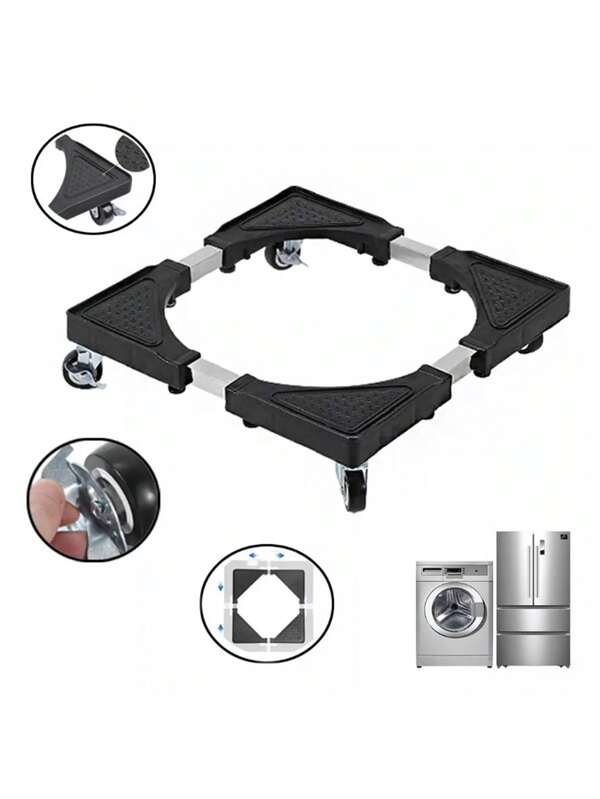 Mini soporte de refrigerador, electrodomésticos y muebles con 4 ruedas de bloqueo en movimiento ajustable, base de rodillos móviles, adecuado para refrigeradores pequeños, lavadora compacta o secadora portátil, impresora, muebles, negro