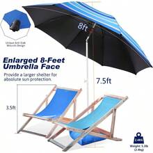 8FT Large Beach Umbrella With Level 7 Wind Resistance Sand Anchor Portable Outdoor Umbrella With UPF50+ UV Protection Tilt Sun Shelter For Beach Patio Yard - Blue - View 8