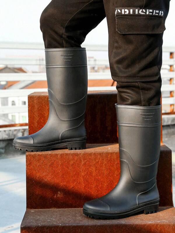 Punk Basic Casual Rubber Sole Rain Boots, Waterproof & Anti-Slip For Rainy Day Work
