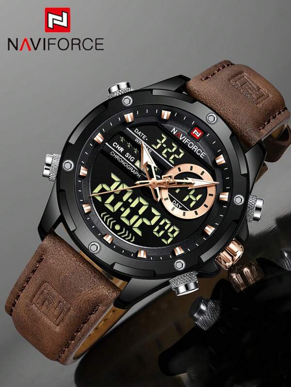NAVIFORCE NAVIFORCE Luxury Men Quartz Watch Military LED Digital Waterproof Wristwatch Sport Chronograph Male Clock