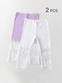 Conjunto de 4/3/2/1 Peças Leggings Capri com Renda para Meninas, Cor Sólida/Contraste, Leve, Meia-Calça Casual 3/4, Fofo & Moderno, Estilo Princesa, Adequado para Uso Diário, Meia-Calça Macia & Confortável, Adequado para Estudantes Combinarem com Tops, Saias, Temporada de Volta às Aulas - Multicolorido - Visão 88