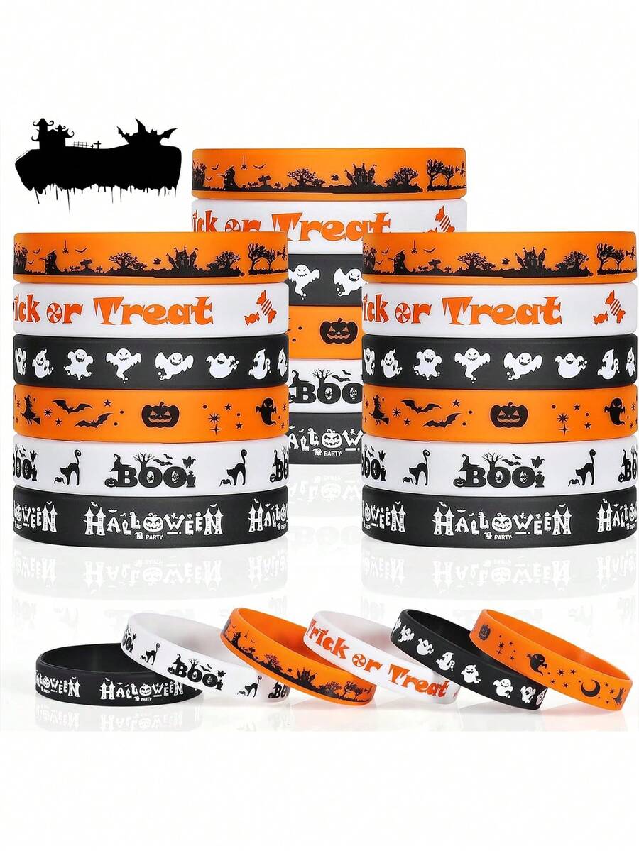 12 件/6 件 - 万圣节硅胶腕带、橡胶手环万圣节派对礼物不给糖就捣蛋礼物和糖果袋填充物装饰配件用品、万圣节橡胶手环、散装万圣节派对礼品用品、硅胶腕带、礼品玩具、礼品袋、填充物、课堂奖品，适用于万圣节派对礼品填充物