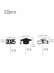12pcs 2025 Graduation Party Paper Cake Toppers And Cupcake Decorations