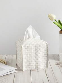 1pc/2pcs/5pcs White Woven Rattan Textured Creative Cone Shaped Tissue Box, PU Leather Upright Square Tissue Paper Storage Bag, Suitable For Bedroom, Living Room, Bathroom, Restaurant, Hotel Lobby, Office Desk, 13*13*13cm - White - View 5