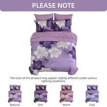 7 Pieces Floral Yellow/Aqua/Navy Blue Floral Comforter Set Queen King Bed In A Bag Botanical Floral Comforter Soft Soft Microfiber Complete Bedding Sets For Fall And Wedding Items,Valentines Day Home Bed Room Decor,Easter Gifts,Mothers Day Gift,All Season - 薰衣草色 - 查看 3