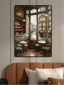 1PC Frameless Charming Parisian Cafe And French Pastry Shop Canvas Wall Art, Vintage European Kitchen Decor, Aesthetic Room Decorations, Bedroom, Waterproof Canvas Wall Art,Back To School,School Supplies - Multicolor - View 4