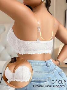 Sutiã com Fechamento Frontal de Renda e Enchimento com Arame para Mulheres Plus Size