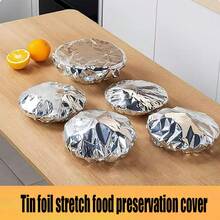 50 个/包铝箔食品盖 - 耐热、防漏、可重复使用的保温盖，可保持食物新鲜并保护台面，紧密贴合设计，无需用电 - 銀色 - 查看 1
