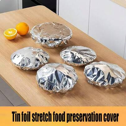 50 个/包铝箔食品盖 - 耐热、防漏、可重复使用的保温盖，可保持食物新鲜并保护台面，紧密贴合设计，无需用电