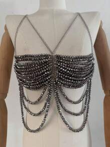 1 pezzo Catena per il petto, gioiello di alta moda e lusso, con cristalli di diamanti, perfetta per abiti da sposa, abiti da festa e discoteca
